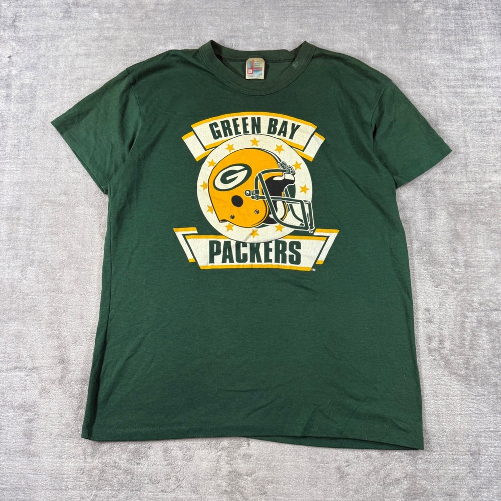 Green Bay Packers Shirt Mens XL Green Vintage 80s NFL Helmet Graphic Football